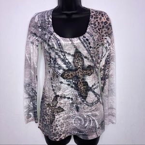 Cache cross & chains fitted tee top blouse sz S